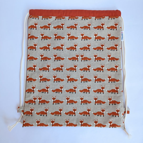 Fox Drawstring Bag with Burnt umber lining and ivory drawcords