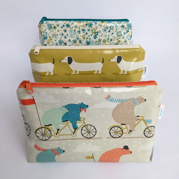 Medium Oilcloth Cosmetic Bag, Wash bag, Toiletry bag in 3 designs.