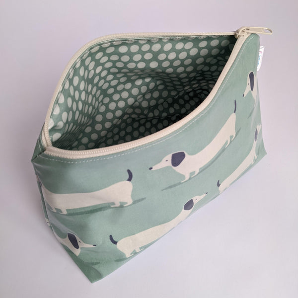 Unzipped Medium Duck Egg Oilcloth Cosmetics Bag  with Duck Egg Spotty Lining