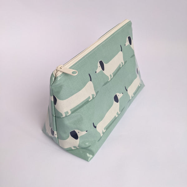 Side view of Medium Duck Egg Oilcloth Cosmetics Bag 