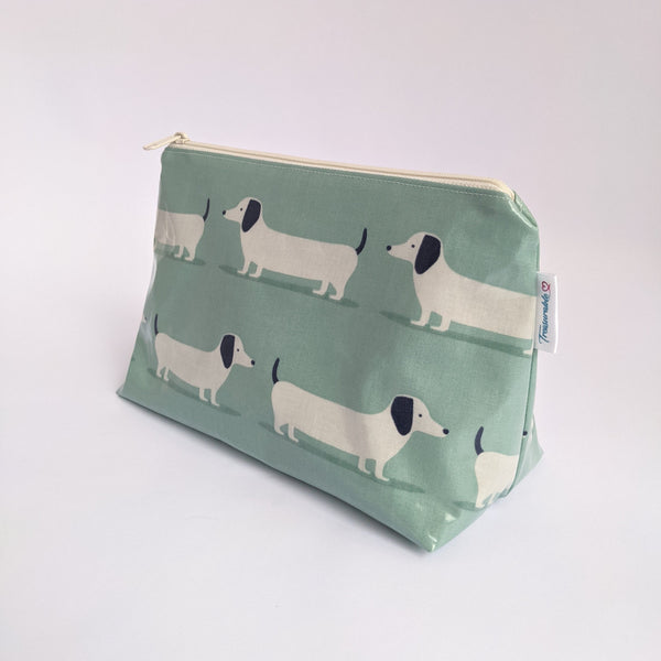 Side view of Medium Duck Egg Oilcloth Cosmetics Bag 