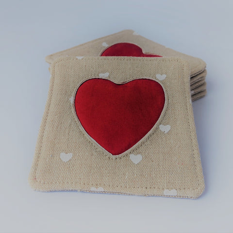 Set of 4 fabric heart coasters 