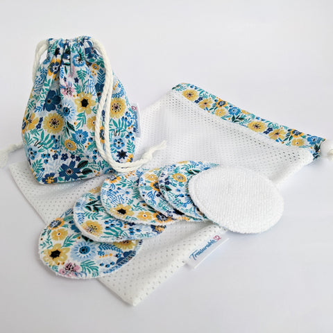 Floral Reusable Bamboo Face Pads, Storage & Laundry Bags Set