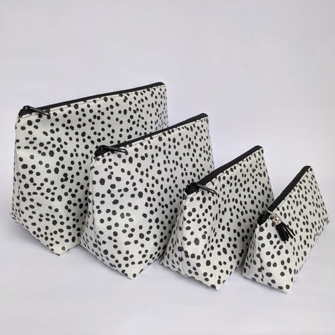 Lightweight Oilcloth Pouches in 4 sizes and in dottie monochrome design