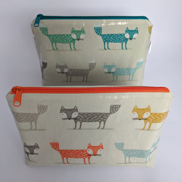 Medium Fox Oilcloth Bags in Teal and Orange